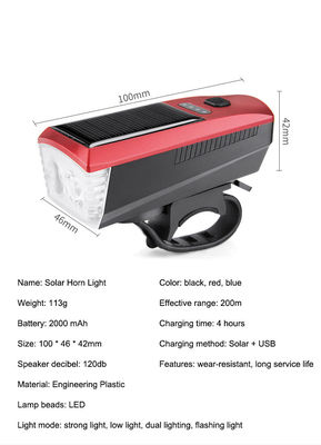 ضوء الدراجة الشمسية الأزرق و USB الشحن 2000mAh الضوء الأمامي للدراجة على الطريق